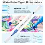 Ohuhu Alcohol Markers 48 Colour Double Tipped Chisel&Fine Alcohol-Based Art Marker Set For Kids Adults Coloring Illustration Great Value Pack For Students Art Class Better Designed Grip|Assorted