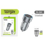 Target CL-241 Car Charger with 3-in-1 Cable & Type-C Port | USB 3.0 Fast Charging