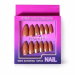 Pink Key Nude Brown Press-On Nails with Gold French Tip | 12 PCS