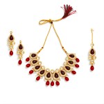 Gold Plated Red Kundan Necklace Set