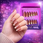 Pink Key Nude Brown Press-On Nails with Gold French Tip | 12 PCS