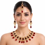 Gold Plated Red Kundan Necklace Set